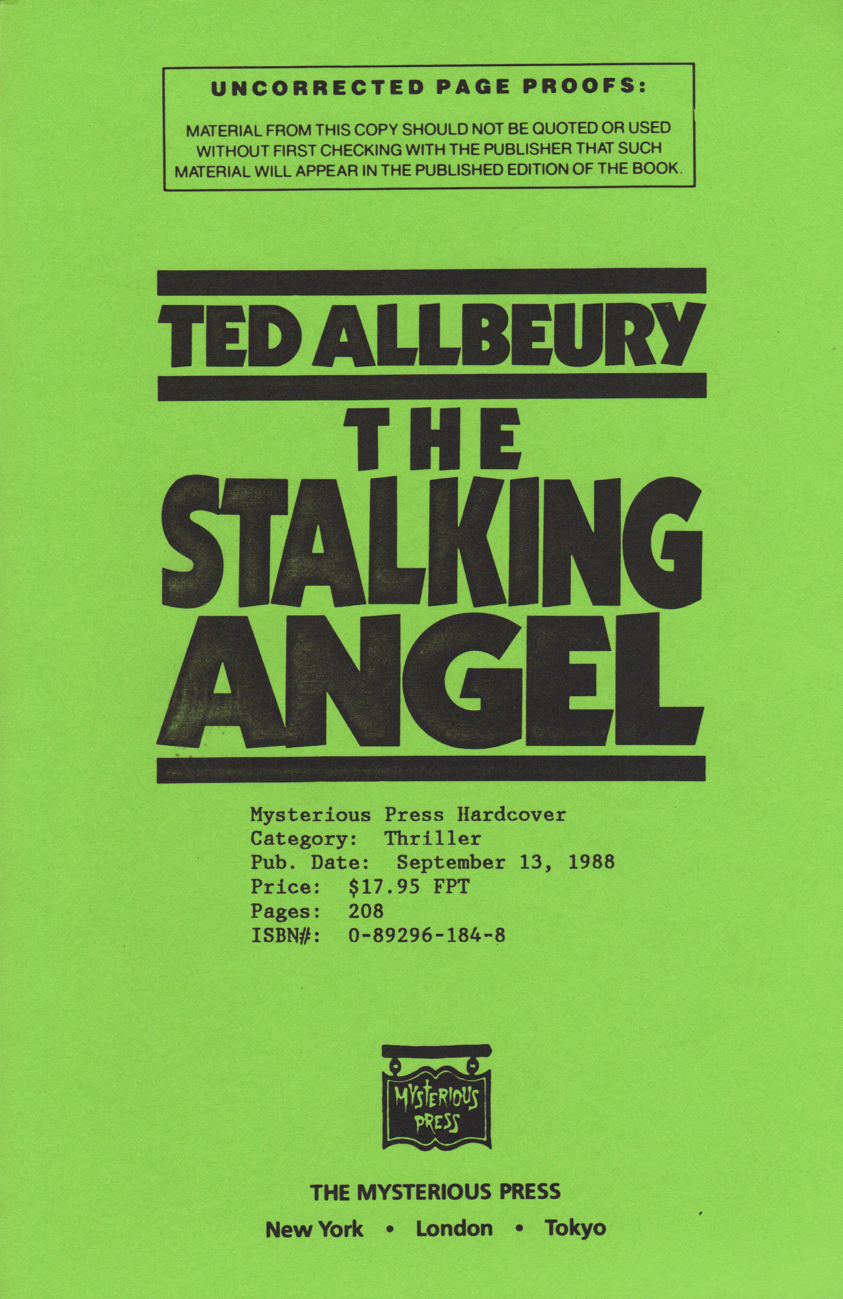 Image for THE STALKING ANGEL