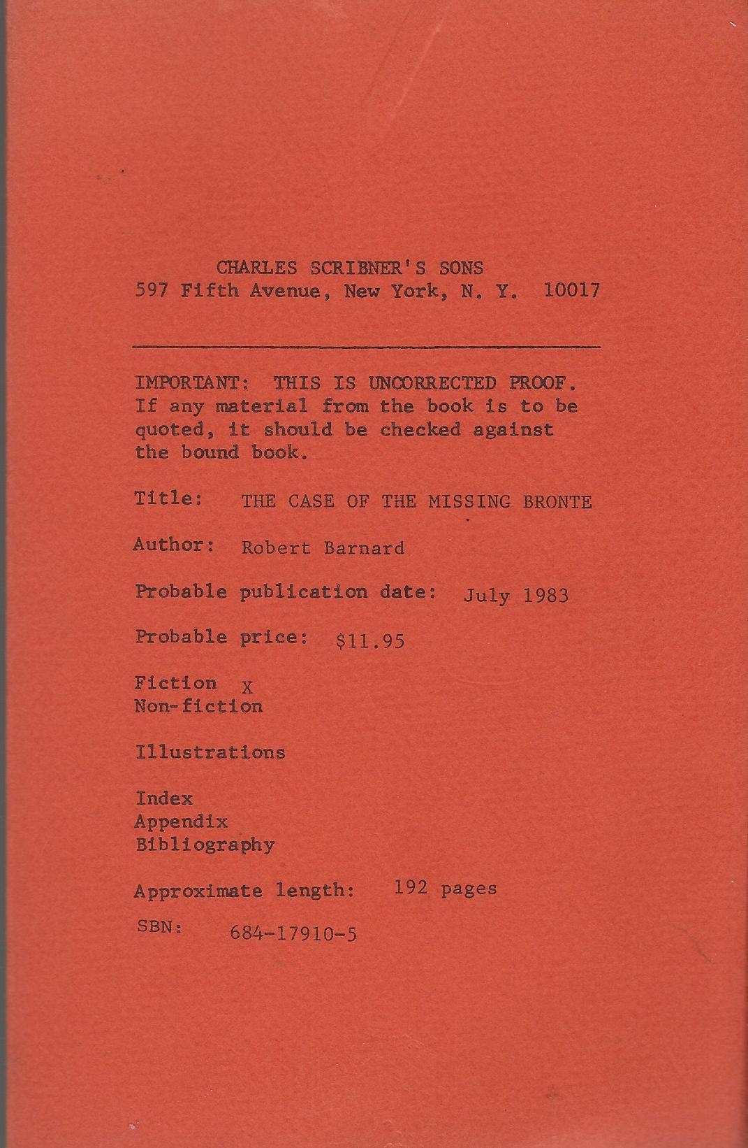 Image for THE CASE OF THE MISSING BRONTE